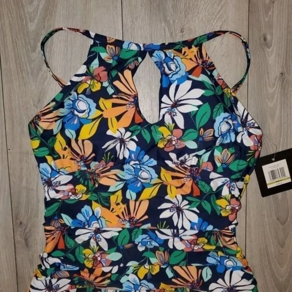 Ellen Tracy women's floral Keyhole High-Neck one piece Swimsuit size 8 - Picture 3 of 12